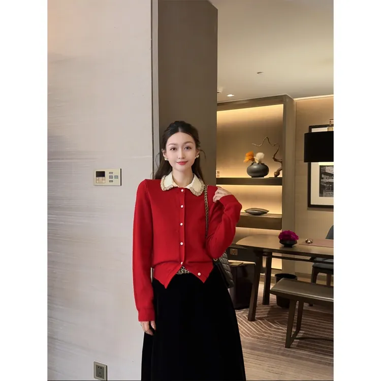 W·HAHA【古早千金】可拆卸领子绵羊毛软糯上衣51685