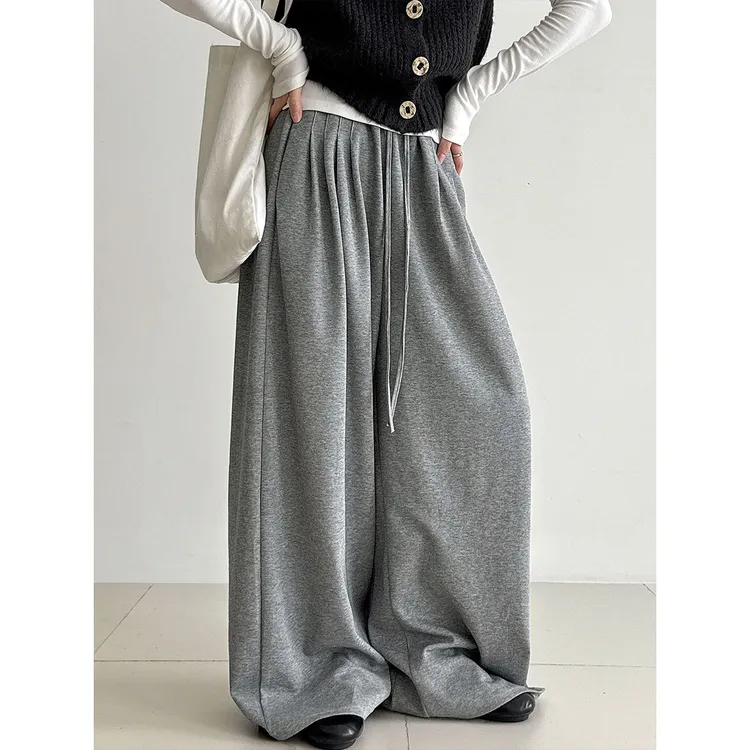 压褶抽绳阔腿裤子运动裤女秋季新款高腰显瘦慵懒休闲卫裤