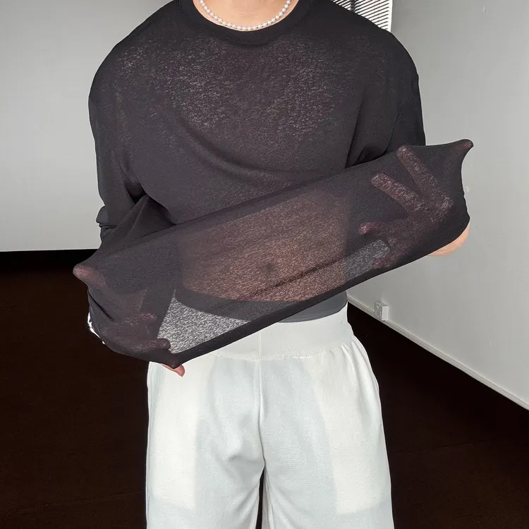 陆星家【冰感竹节纱】夏季透明防晒男士圆领套头休闲时尚宽松C285-1