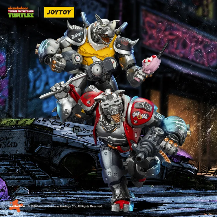 JOYTOY/暗源忍者龟-机械猪牛二人组 成品模型可动玩具