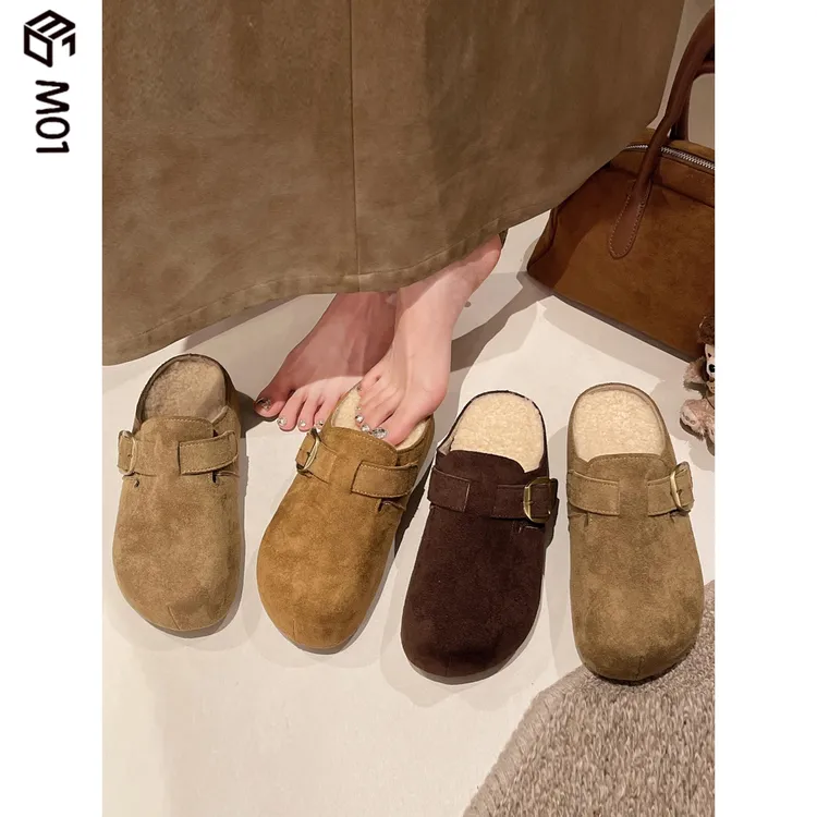 M012025秋冬季新款复古厚底内增高加绒包头勃肯半拖鞋外穿棉拖鞋