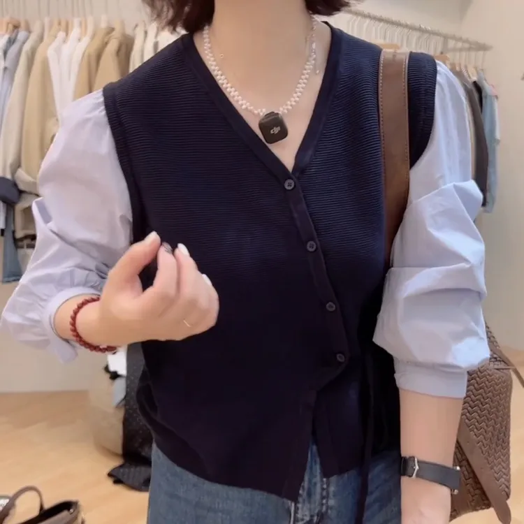 韩系系带假两件针织衬衫设计感百搭显瘦新款衬衫LK2505891