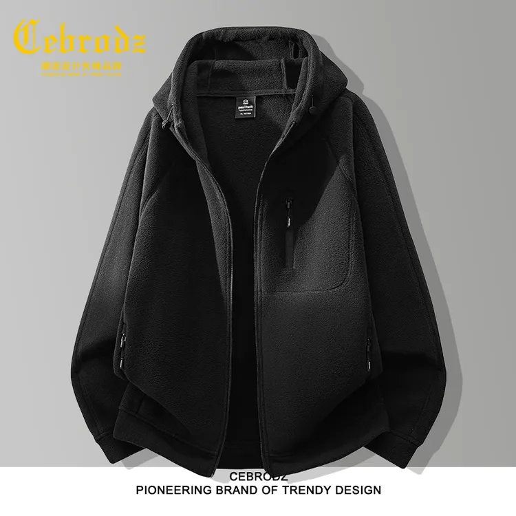 法国Cebrodz男士摇粒绒卫衣秋冬季新款加绒保暖中年商务开衫卫衣