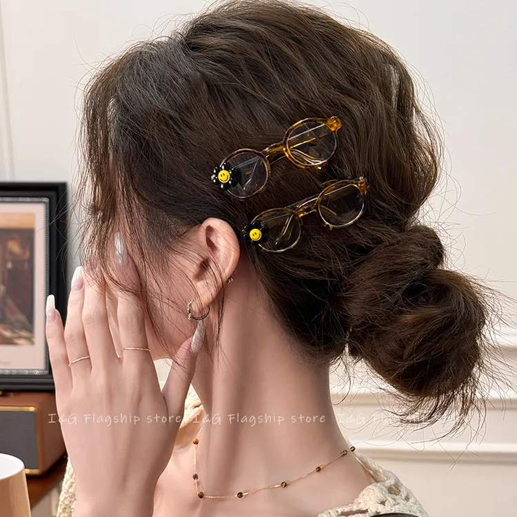 笑脸眼镜！设计感发夹女侧边夹子2025新款发卡发饰前额碎发刘海夹
