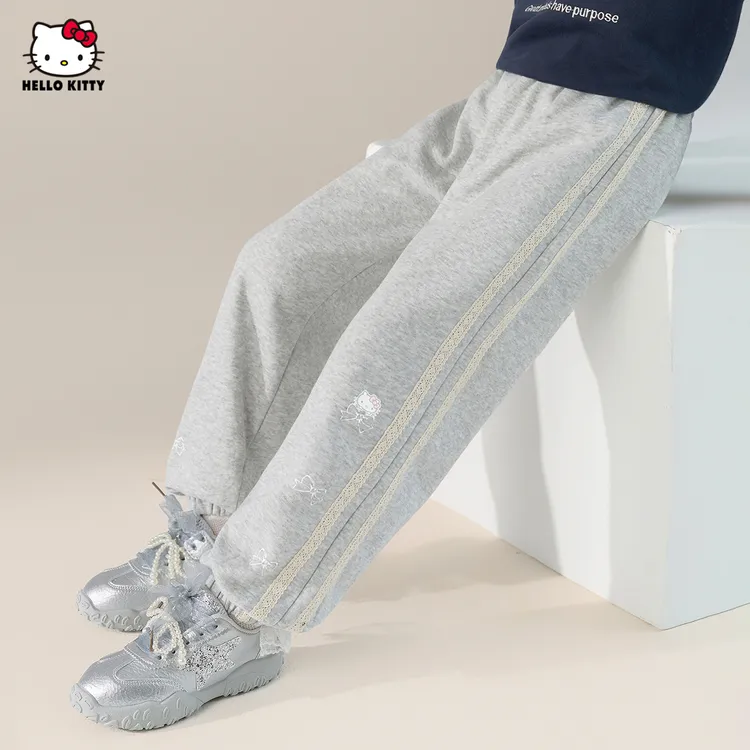 春秋HELLO KITTY女童秋季休闲裤25新款时尚舒适洋气蕾丝裤子潮童