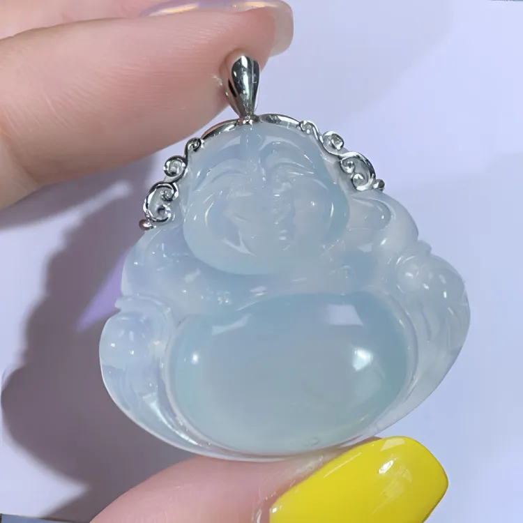 翡翠冰蓝佛公大吊坠