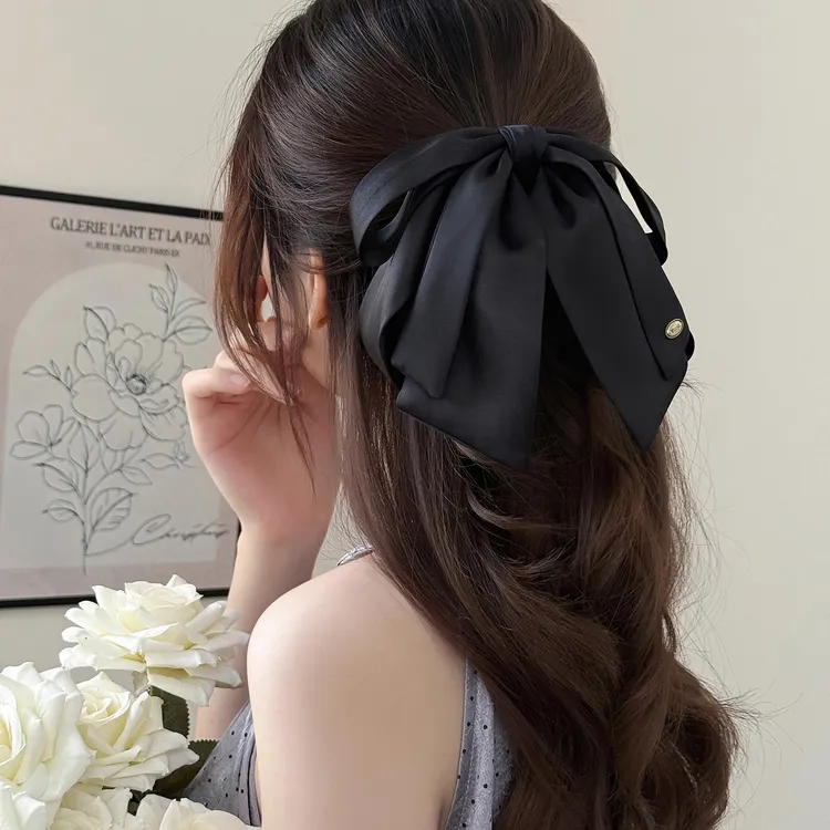 轻奢质感黑色飘带蝴蝶结马尾夹法式高级感日常百搭简约时尚发夹女