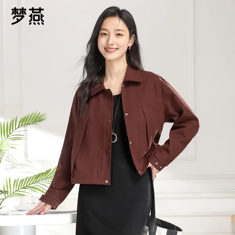 梦燕春秋女百搭小个子通勤时尚气质短外套翻领长袖上衣AA06B5500