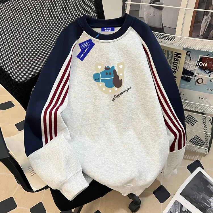 WASSUP UOSNE重磅美式复古卫衣男生宽松潮流街头加绒加厚马年衣服