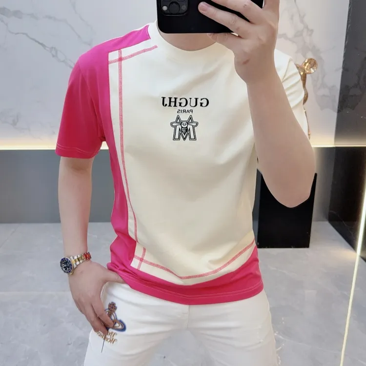 度尚-欧版男士夏季新款丝光棉t恤轻奢时尚潮流个性圆领百搭短袖