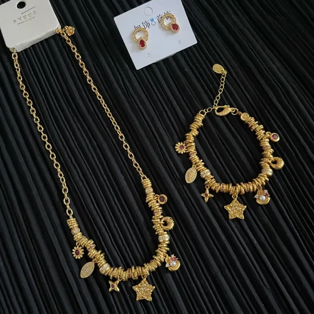 铜合金项链 如饰 古法新款流苏三件套首饰个性百搭手工气质饰品