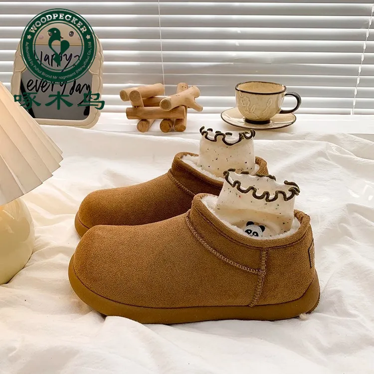 啄木鸟厚底小土豆雪地靴女2025新款冬季加绒加厚保暖勃肯东北棉鞋