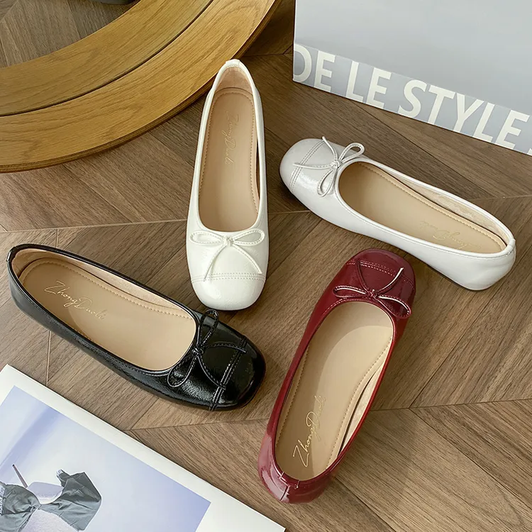羊皮春夏季新款女鞋纯色舒适百搭软底蝴蝶结芭蕾款平底单鞋
