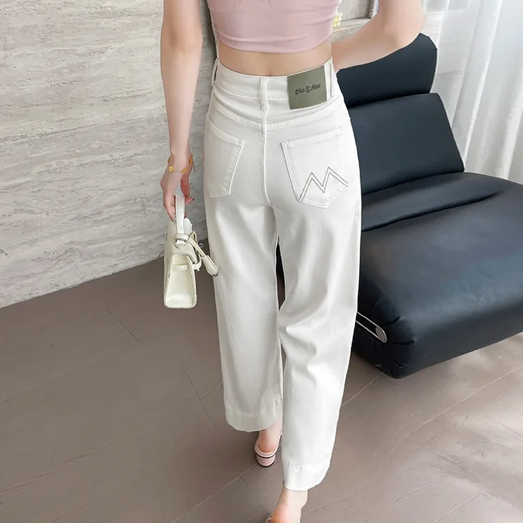 白色冰丝牛仔裤女小个子薄款春夏季新款宽松直筒阔腿九分裤子