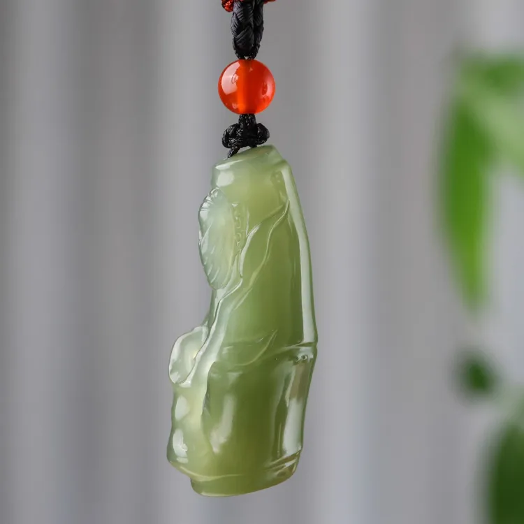 天然和田玉青海料竹节吊坠男女佩戴寓意节节高升精美玉挂件精雕