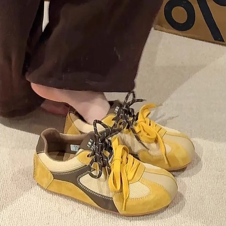 时尚复古系带德训鞋女2025年春秋新款网面透气百搭休闲运动阿甘鞋