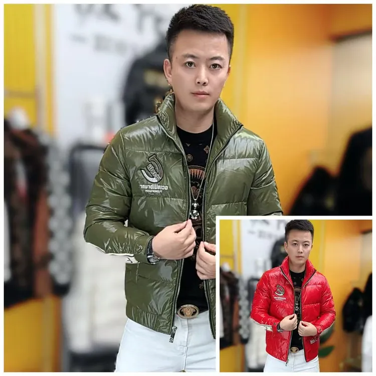 8089冬季新款时尚潮流男士刺绣修身羽绒服