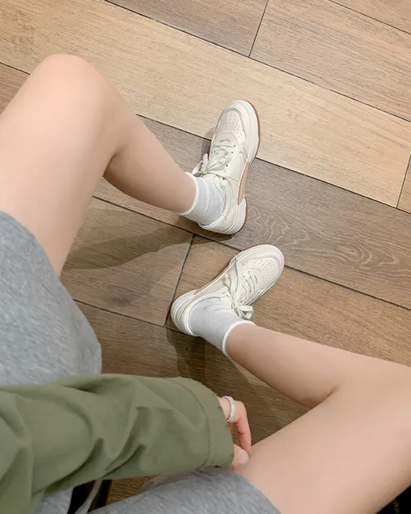 【苏茵茵】巴黎小马皮~褶皱厚底增高休闲做旧小脏鞋女板鞋小白鞋