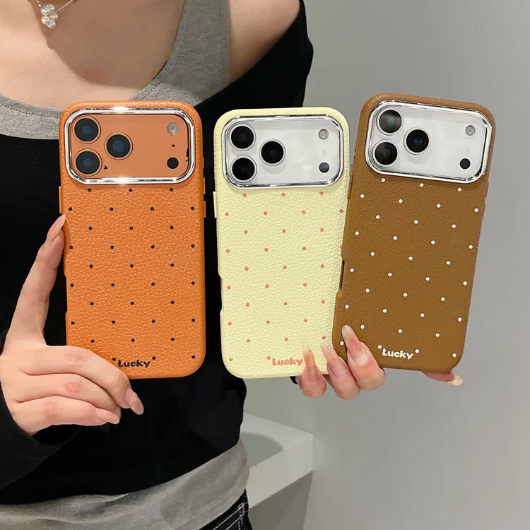 韩风ins简约纯色皮纹波点适用苹果17promax手机壳iphone16pro防摔