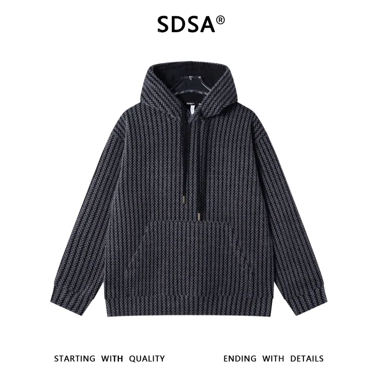 SDSA男士秋冬新款痞帅男装简约撞色绒毛抽绳连帽卫衣百搭复古上衣