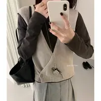 【真两件】早秋新款简约百搭背心+极简长袖打底衫套装