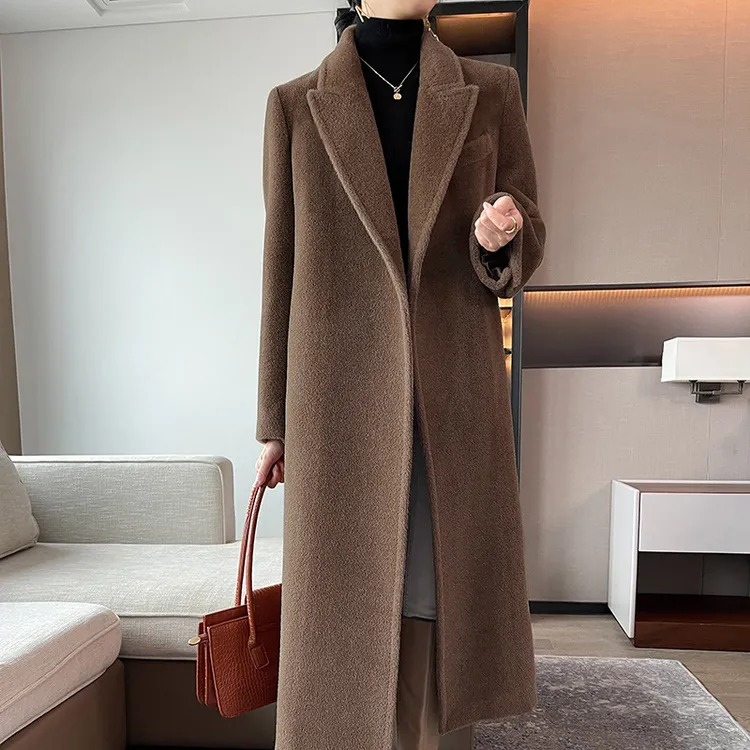 严选骆马绒大衣女2025冬季新款简约中长款羊驼绒阿尔巴卡毛呢
