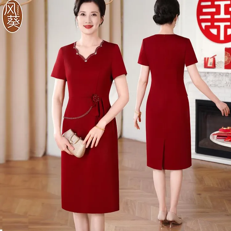 喜婆婆旗袍妈妈小个子婚宴装2025新款礼服高端结婚红色裙子夏年轻