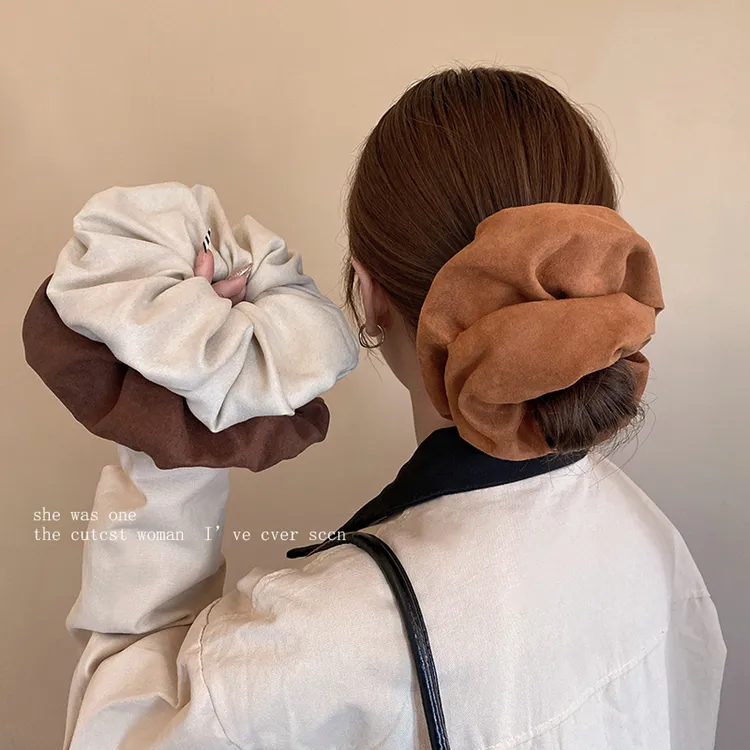 韩国欧尼同款麂皮绒纯色大肠发圈质感复古简约秋冬新款后脑勺发饰