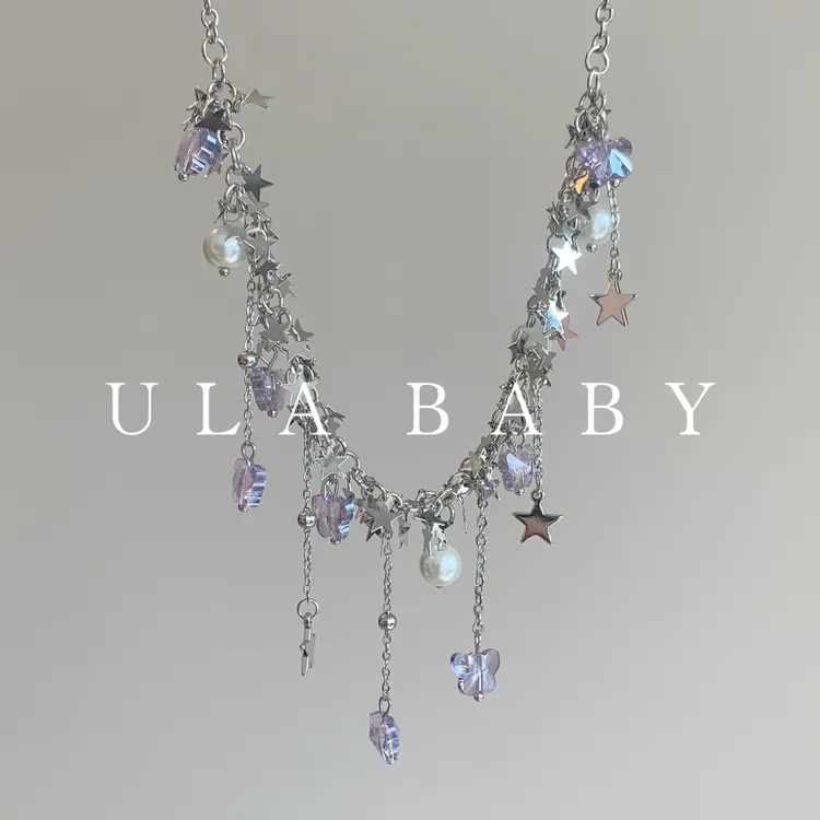 铜合金项链 【喜儿ula】6-18-4气质超闪轻奢小众星河流苏项链