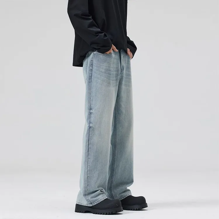 2025春夏新款水洗浅色牛仔裤男款直筒宽松百搭美式潮牌阔腿裤子男