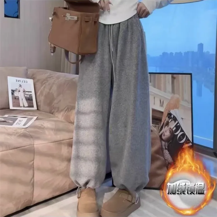 韩版秋冬加绒加厚立体裁剪束脚裤时尚抽绳卫裤