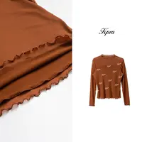 2025早秋新品时尚简约优雅洋气百搭基础花边显瘦长袖上衣女JN8664