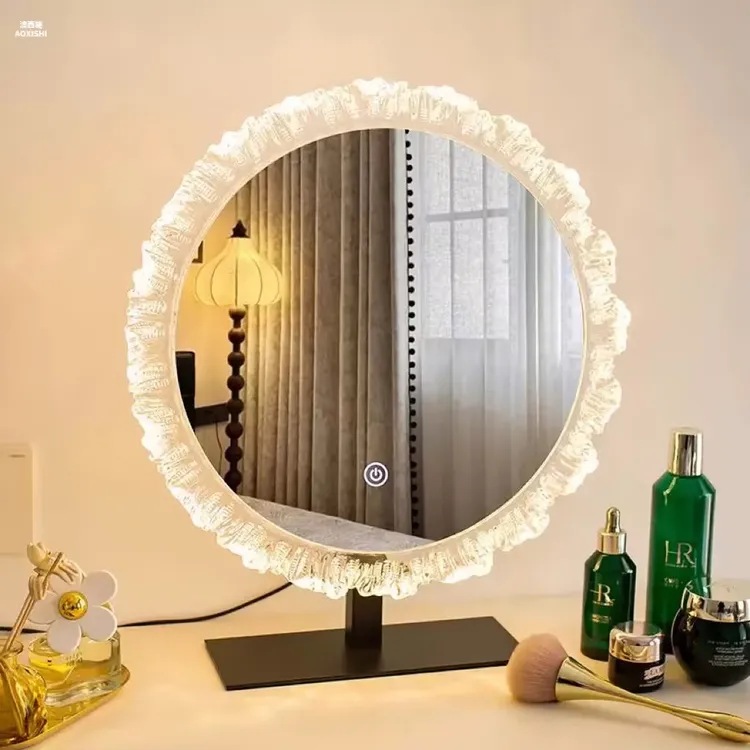 澳西施新款可翻转化妆镜亚克力LED变光梳妆台异形台式带灯补光镜