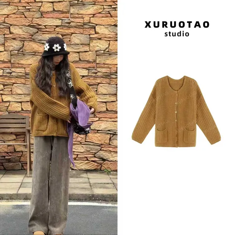 XURUOTAO【丹麦记忆】100羊毛秋冬季高级毛织设计黄色上衣 T5818