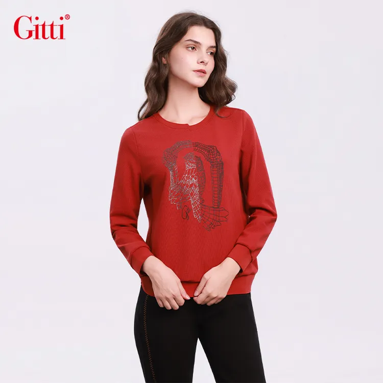 2025冬季新款圆领印花套头卫衣女棉休闲百搭长袖上衣G255383