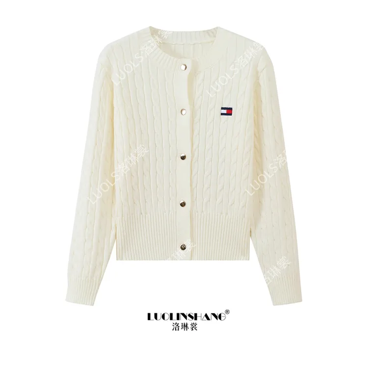 韩系复古麻花针织开衫外套女圆领2025秋冬新款短款时尚百搭上衣女