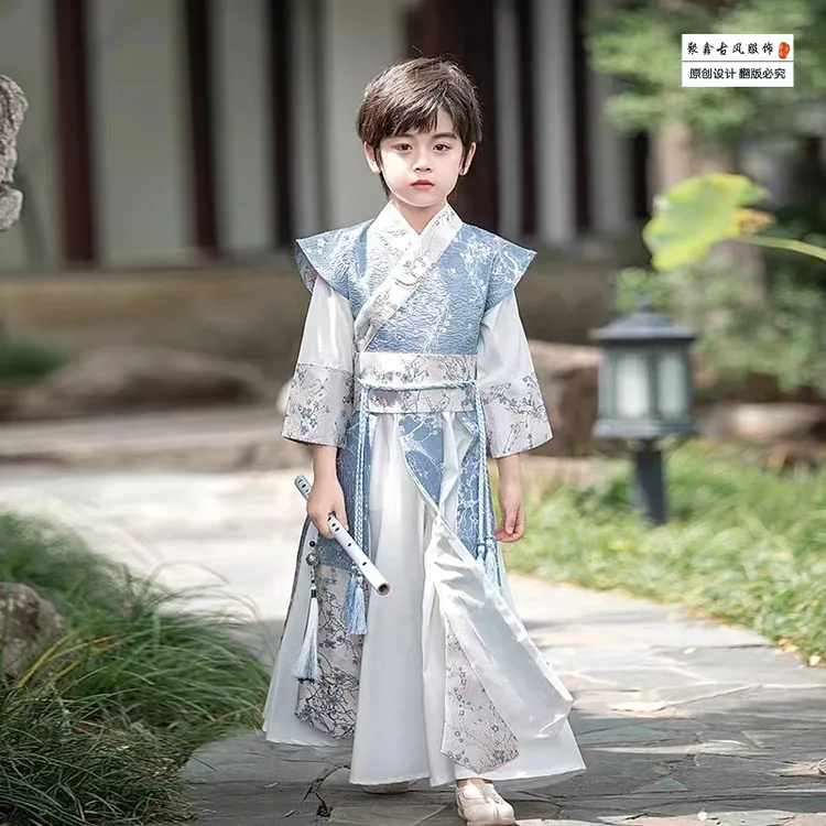【原创朝歌】夏季汉服2026新款6-12岁童装套装国风服少爷服宝宝服