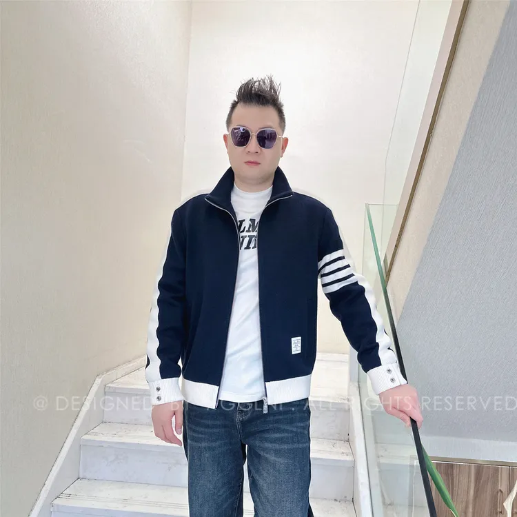 冬季款JCDC右下拼接白色块轻奢高端男士休闲外套男装针织夹克外衣