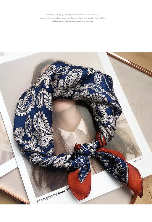 桑蚕丝丝巾小方巾女春秋季韩版百搭100%真丝碎花围巾ol装饰领巾