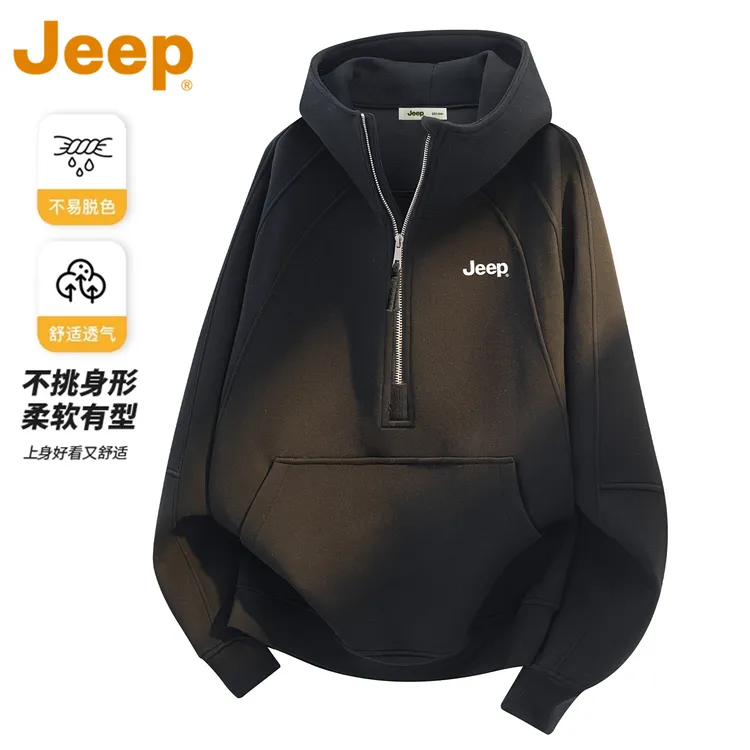 JEEP吉普美式潮牌半拉链连帽卫衣男士秋季2025新款宽松套头上衣服