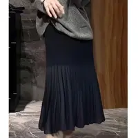 腰68-120长78微阔遮肉显瘦百褶松紧腰纯色针织半身裙 2270