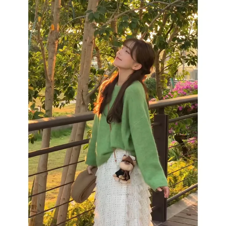 佳儿吖～韩系温柔宽松显瘦毛衣女圣诞节氛围感毛衣女5062