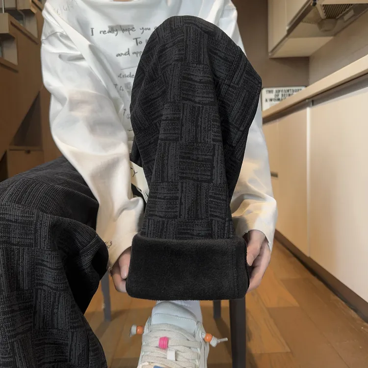 扎染编织纹直筒垂坠感裤子男秋季宽松bf慵懒风休闲裤美式高街卫裤