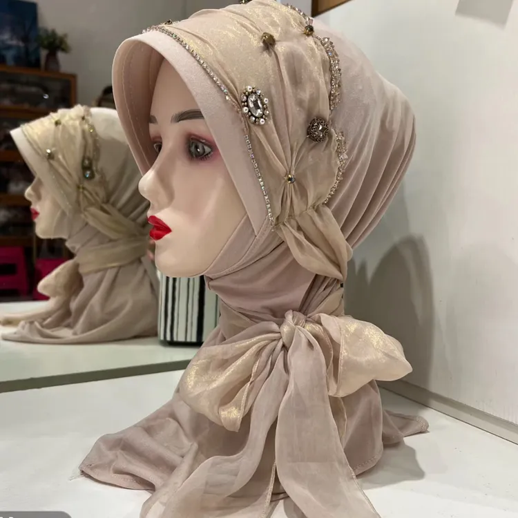 新款简便网红同款雪纺硬帽檐软帽檐套头式头巾