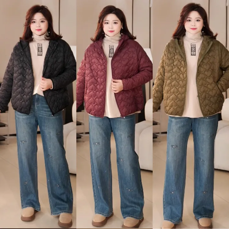 【现货仅外套】PWD33378秋冬休闲连帽桃心大码女装棉服外套【衣长69】