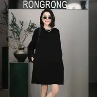 溶溶S【墨意情书】RONGRONG 圆领镂空钩花袖口拼接风连衣裙25C8019