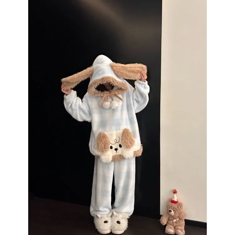 秋冬睡衣女款爆款2025年新款珊瑚绒加绒加厚毛绒小狗套装家居服