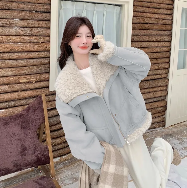 小个子短款仿羊羔毛外套女2025冬季新款毛毛皮毛一体夹克上衣