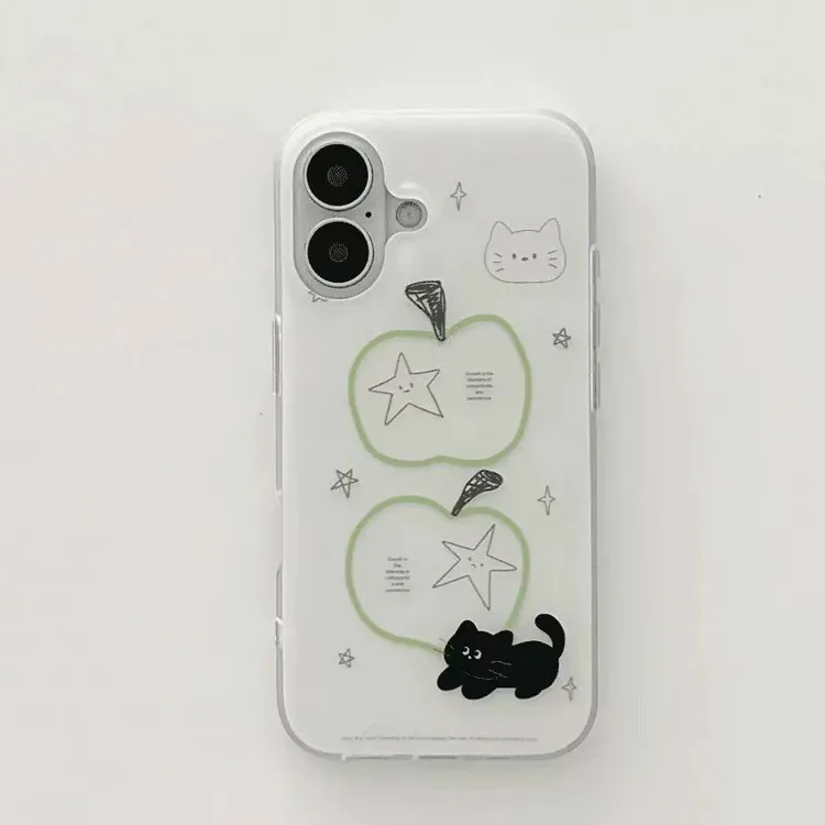 简笔画青苹果适用于iPhone17/16大孔手机壳华为vivo小米15oppo 