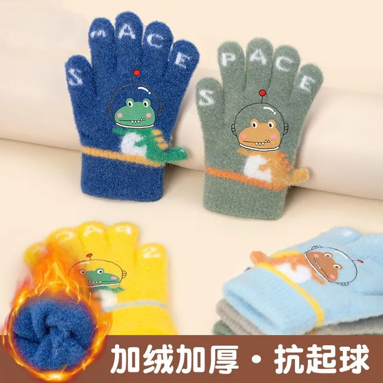 儿童宝宝手套秋冬季保暖五指女童分指卡通男孩小孩全指针织A001